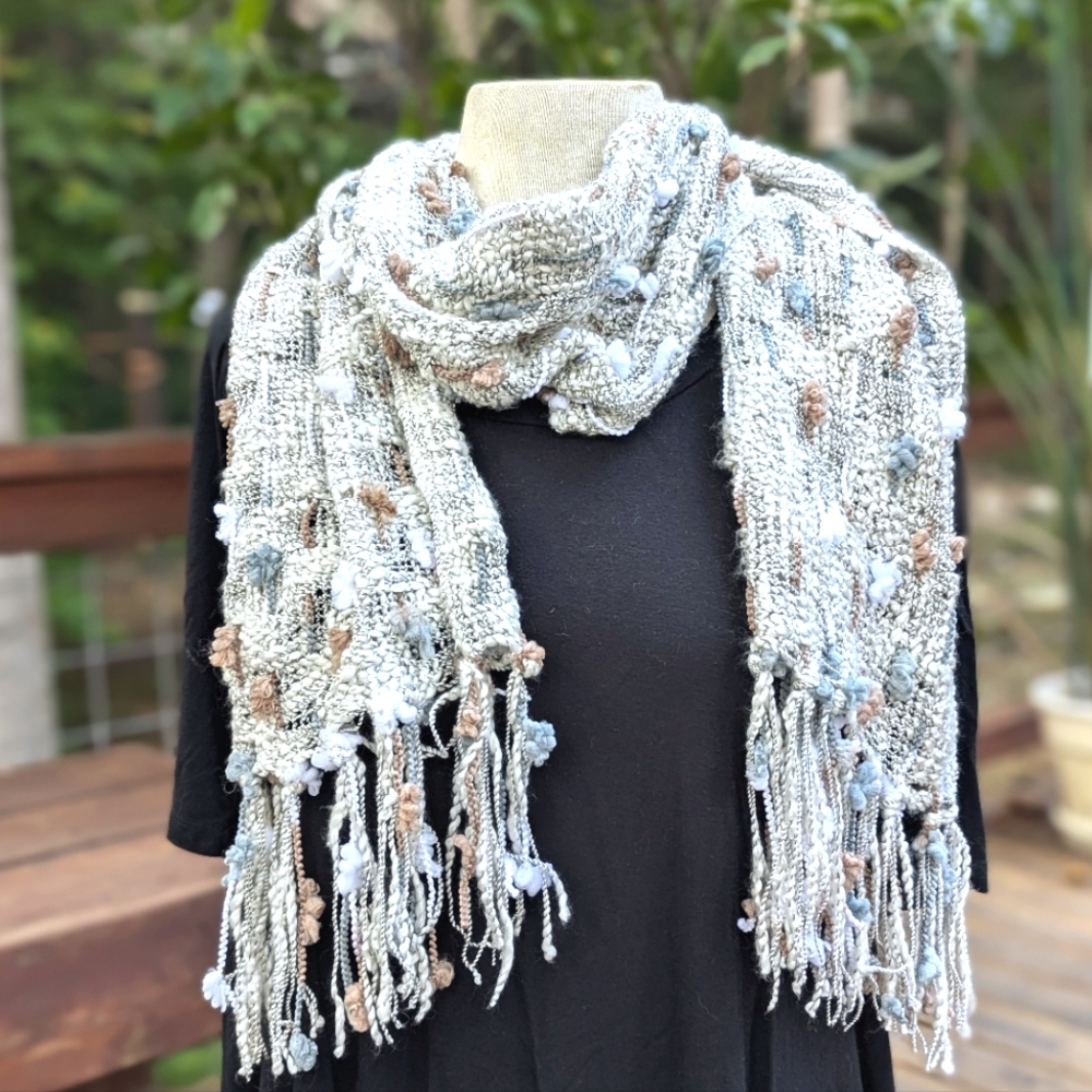 Brown and Blue Tones Gorgeous Textured Scarf with Fringe